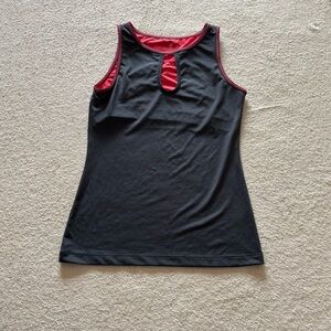 Howke & Co women dark gray and coral athletic tank top keyhole detail size Large